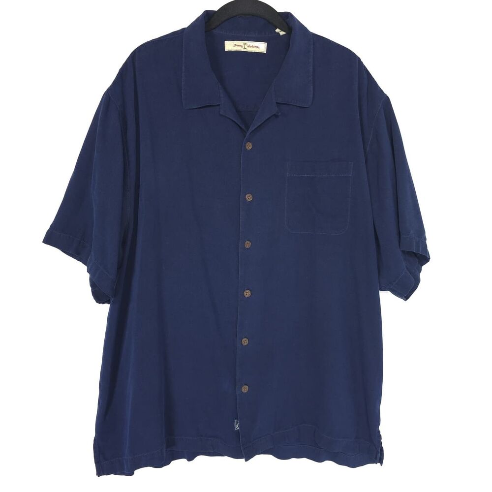 TOMMY BAHAMA Men's Casual Button XL Navy 100% Silk Resort Relaxed
